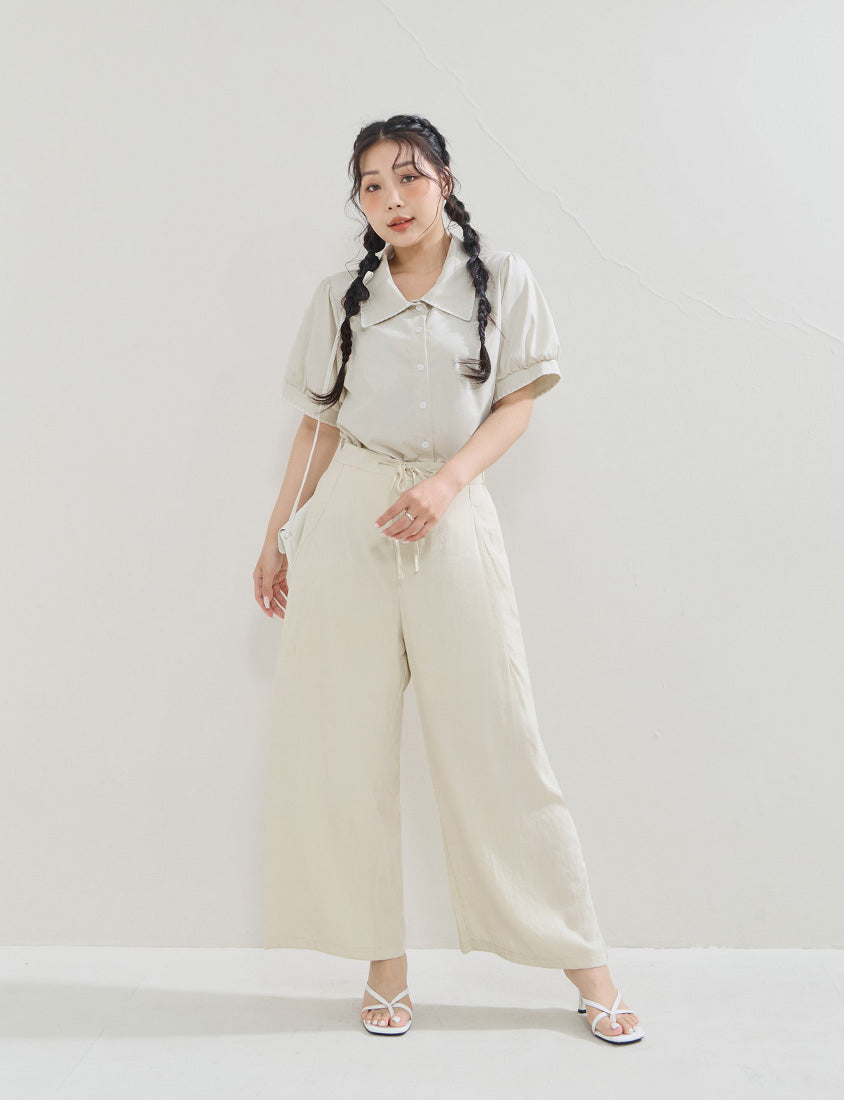Lightweight Linen-Blend Plus Size Drawstring Pants