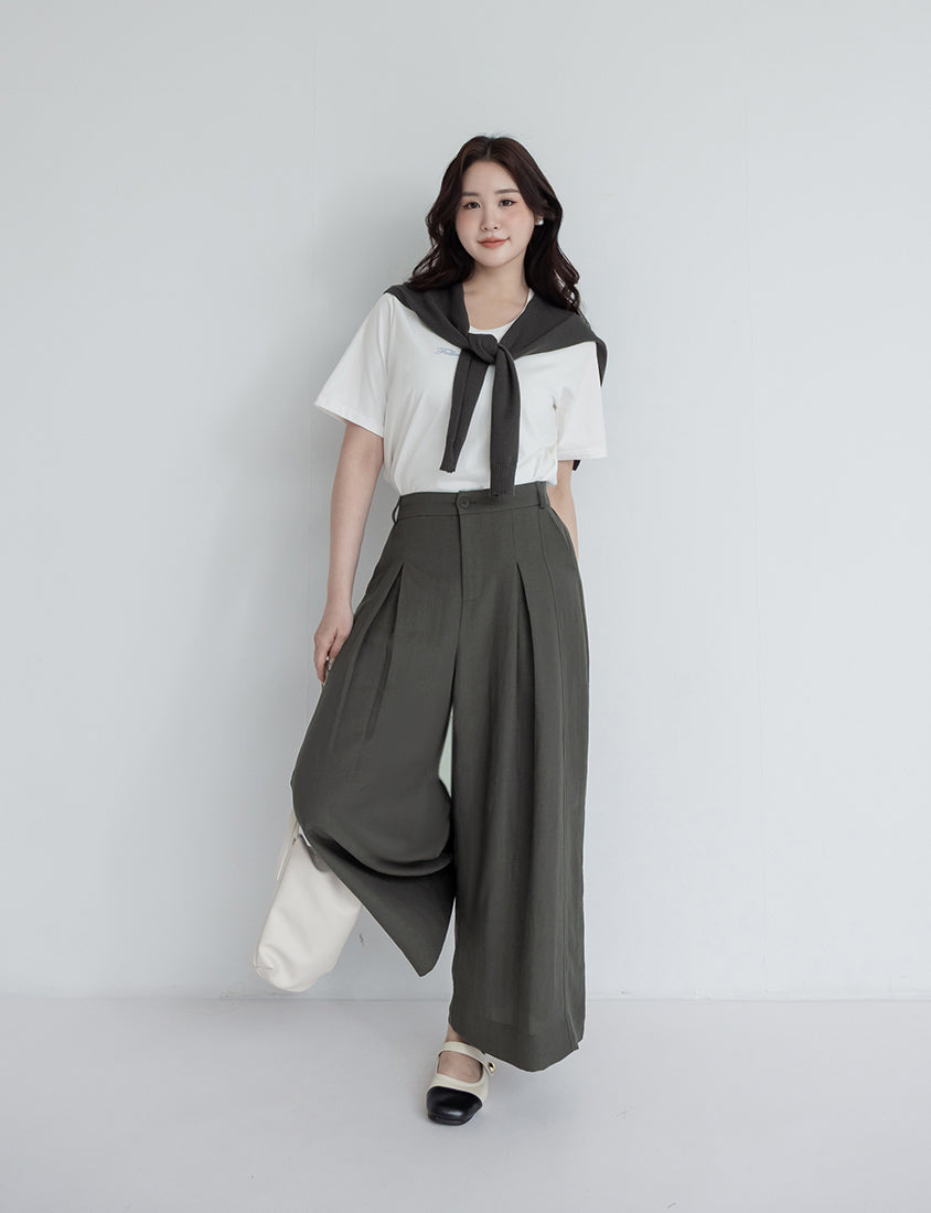 MISS. Tencel Linen Cropped Plus Size Tailored Pants