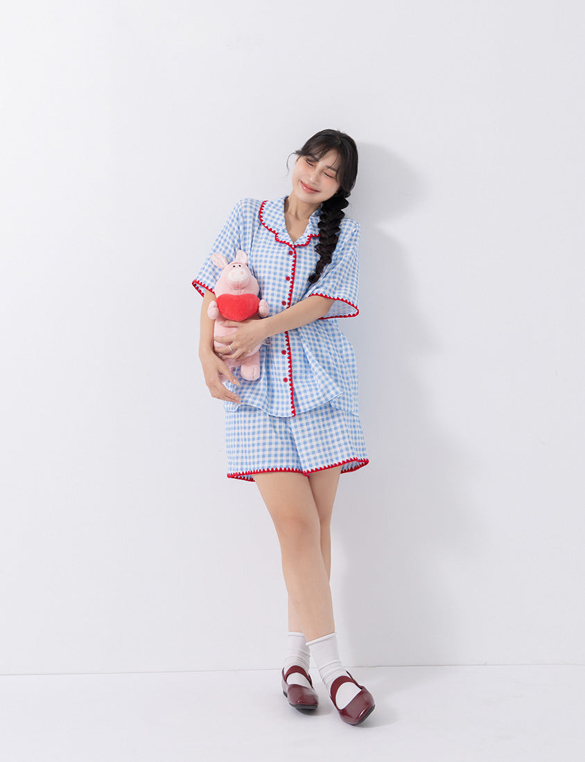 Skin-Friendly Gingham Contrast Ruffle Casual Plus Size Shorts