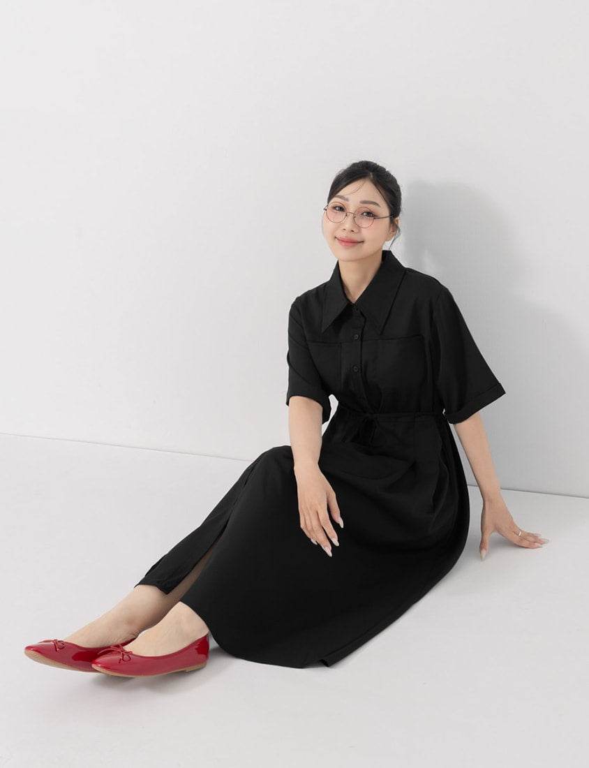 Vintage Japanese Style Button-Up Collar Plus Size Maxi Dress