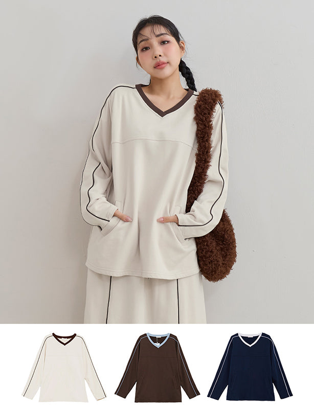 American Sporty Colorblock Oversized Long Sleeve Top (Unisex)