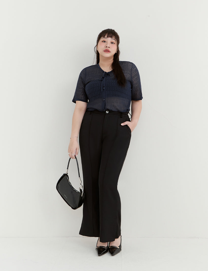 MISS. Lyocell Linen Ribbed Knit Plus Size Cardigan