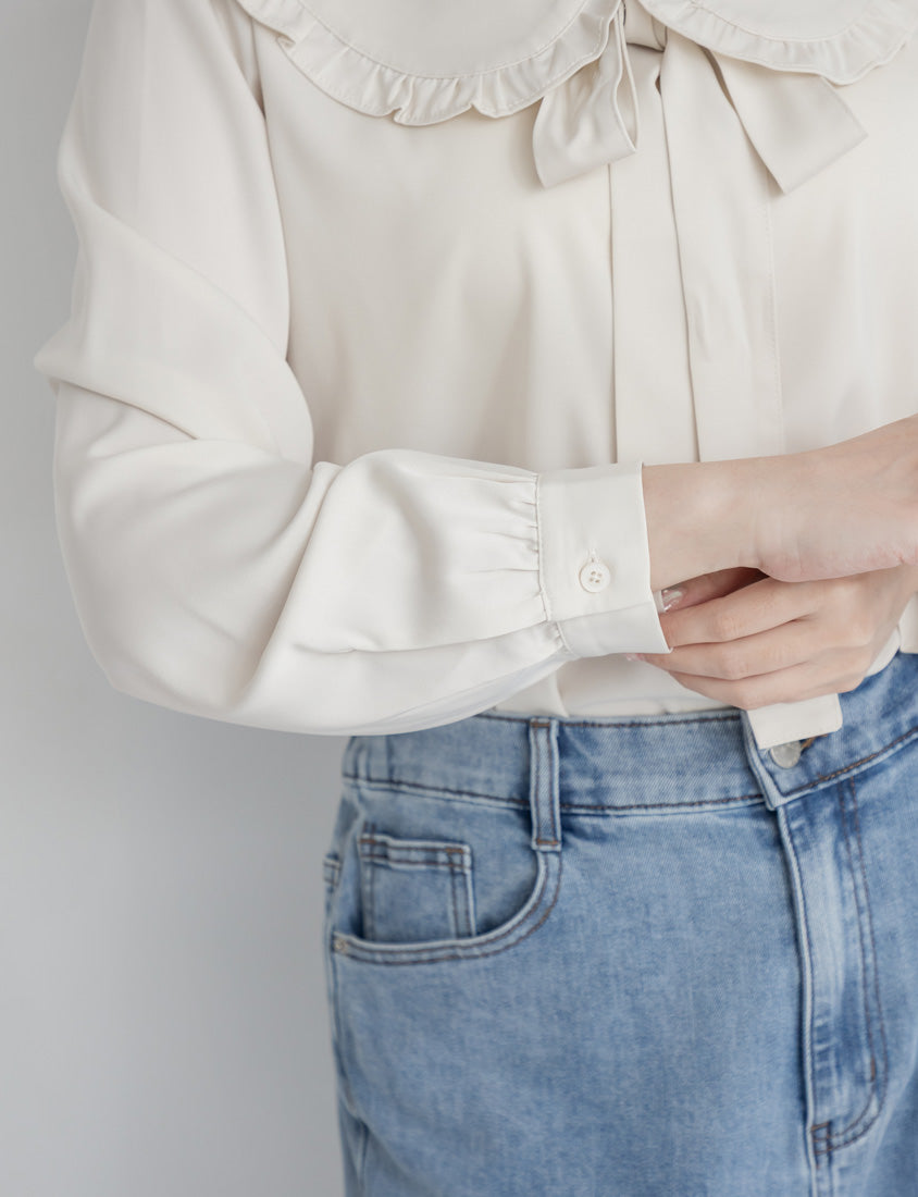 Satin Ruffle Fairy Collar Plus Size Blouse (with Tie)