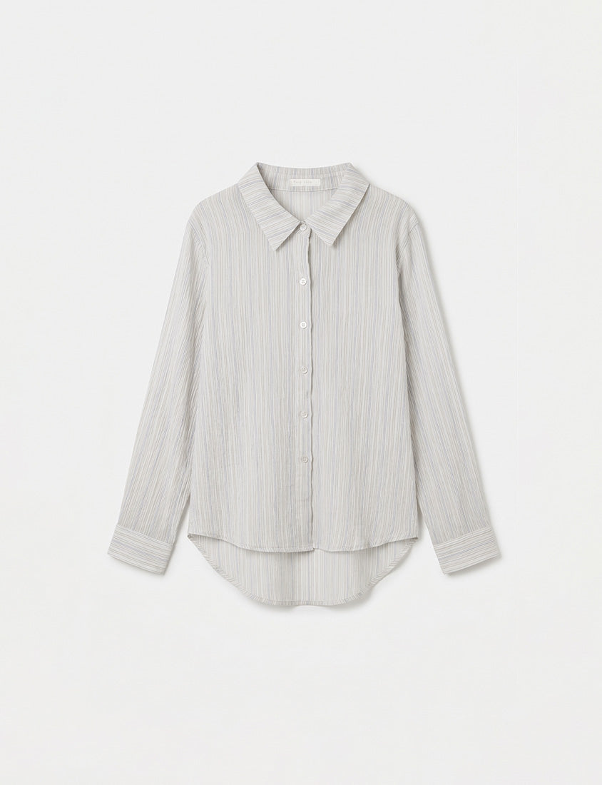 Sheer Color Stripe Long Sleeve Plus Size Shirt