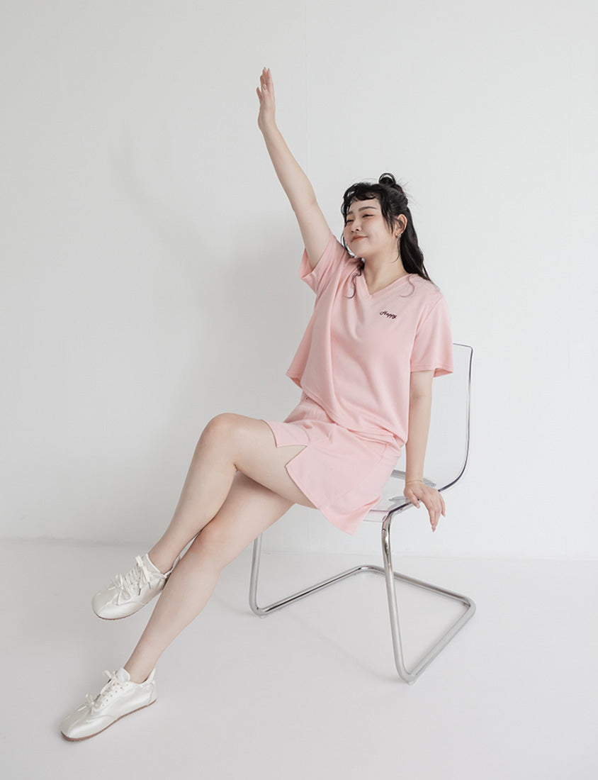 Soft Stretch Cotton Side Slit Drawstring Plus Size Mini Skirt