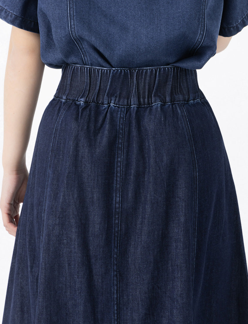 Lightweight Tencel Silky Denim Double Button Flare Plus Size Maxi Skirt