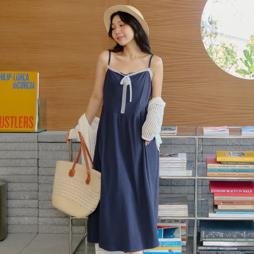 French Style Minimalist Adjustable Plus Size Cami Maxi Dress