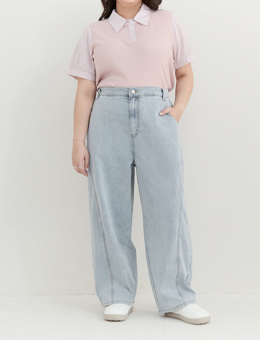 Waffle Knit Contrast Stripe Plus Size Top