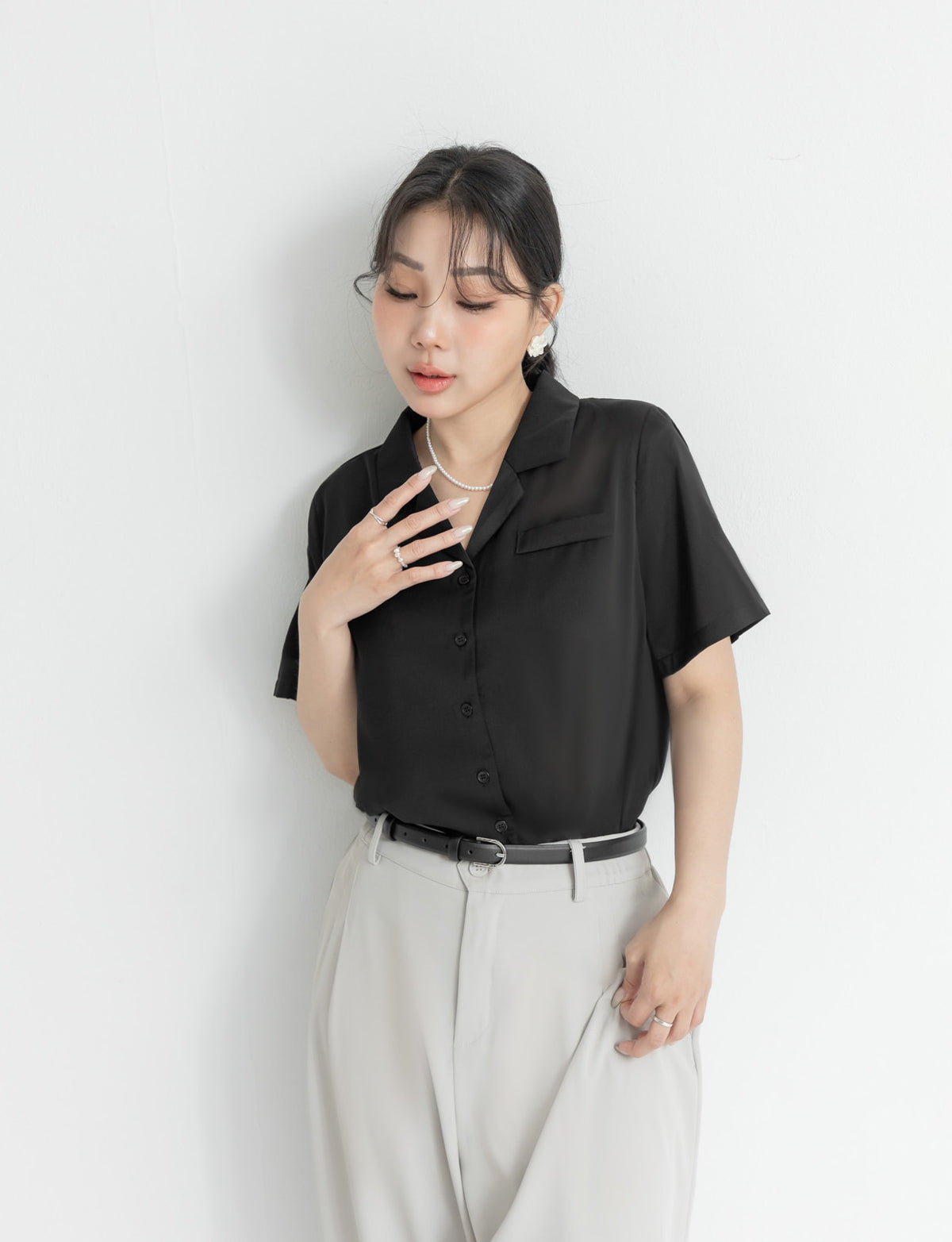 MISS. Minimal Textured Cuban Collar Plus Size Shirt