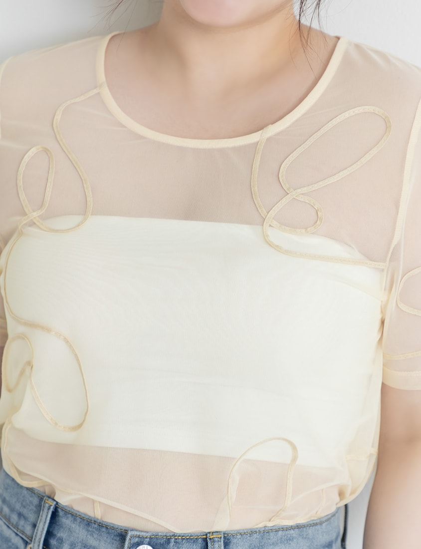 Japanese Style Wavy Line Sheer Textured Plus Size Top