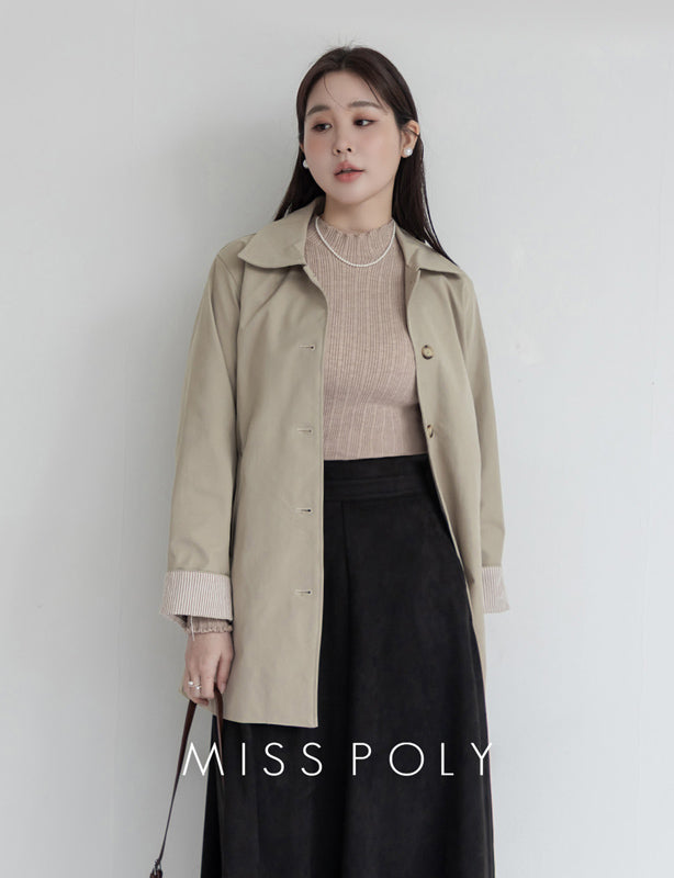 MISS.Korean Style Textured Mid-Length Plus Size Trench Coat (With Belt)