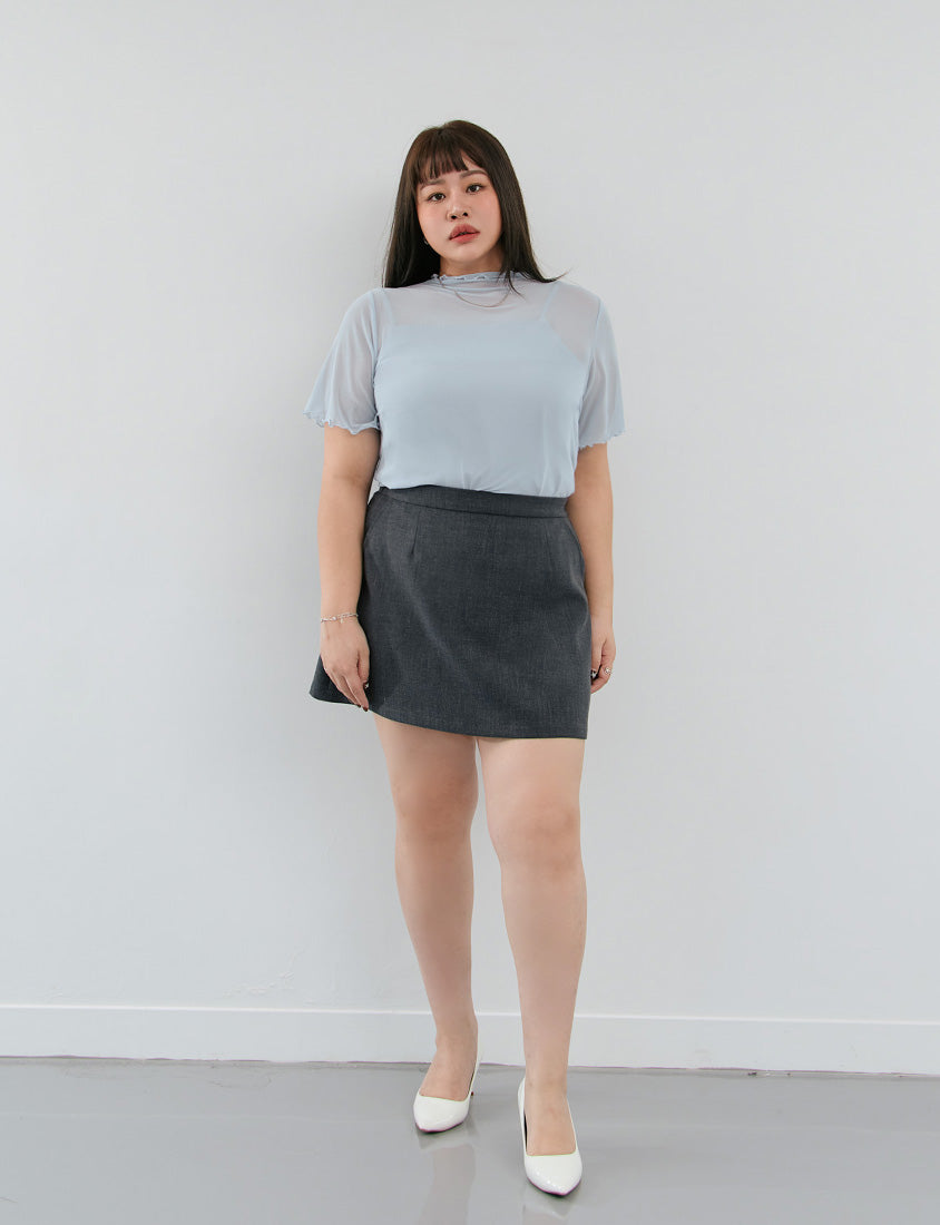 MISS. Ruffle Trim Sheer Plus Size Short Sleeve Top