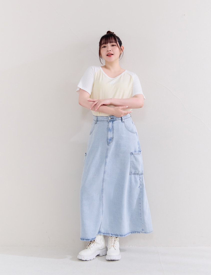 Cooling Lyocell Silky Denim Utility Plus Size Maxi Skirt