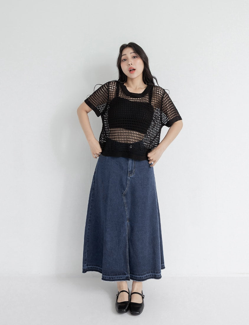 Summer Hollow Knit Short Sleeve Plus Size Top