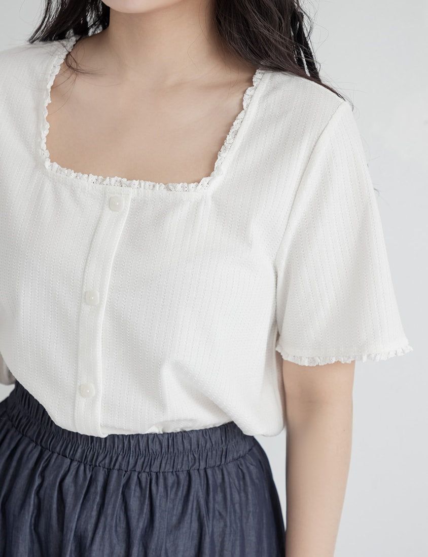 Lace Square Neck Waffle Plus Size Knit Top