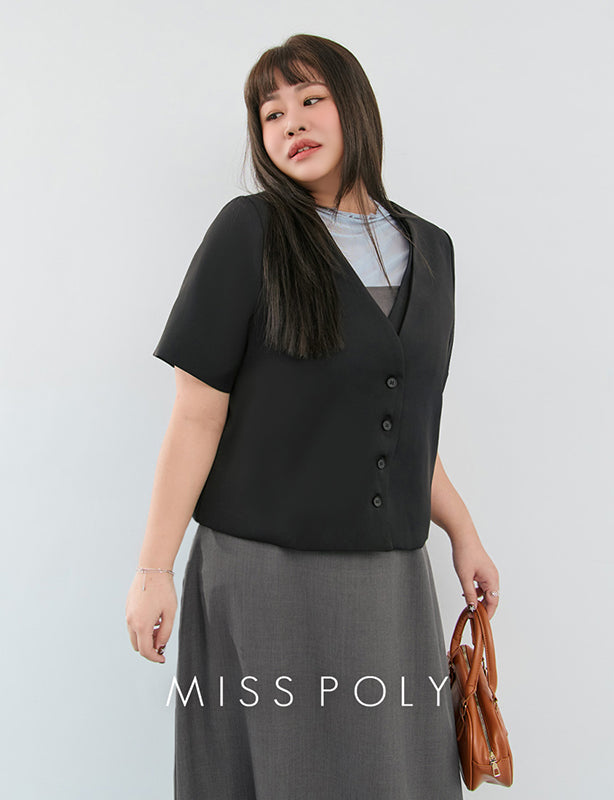 MISS. Double Placket Collarless Plus Size Blazer