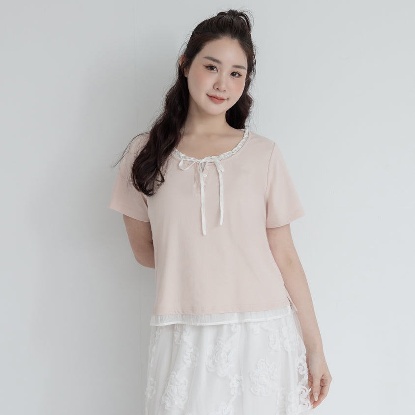 Korean Style Layered Faux Two-Piece Plus Size Top
