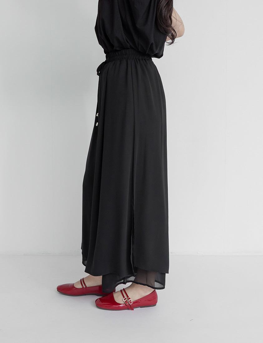 Flowy Layered Chiffon Plus Size Wide Leg Pants