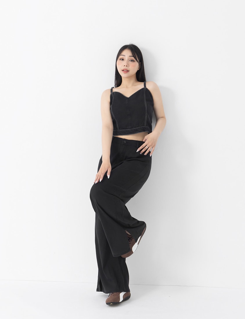 Lightweight Tencel Silky Denim Slit Plus Size Pants