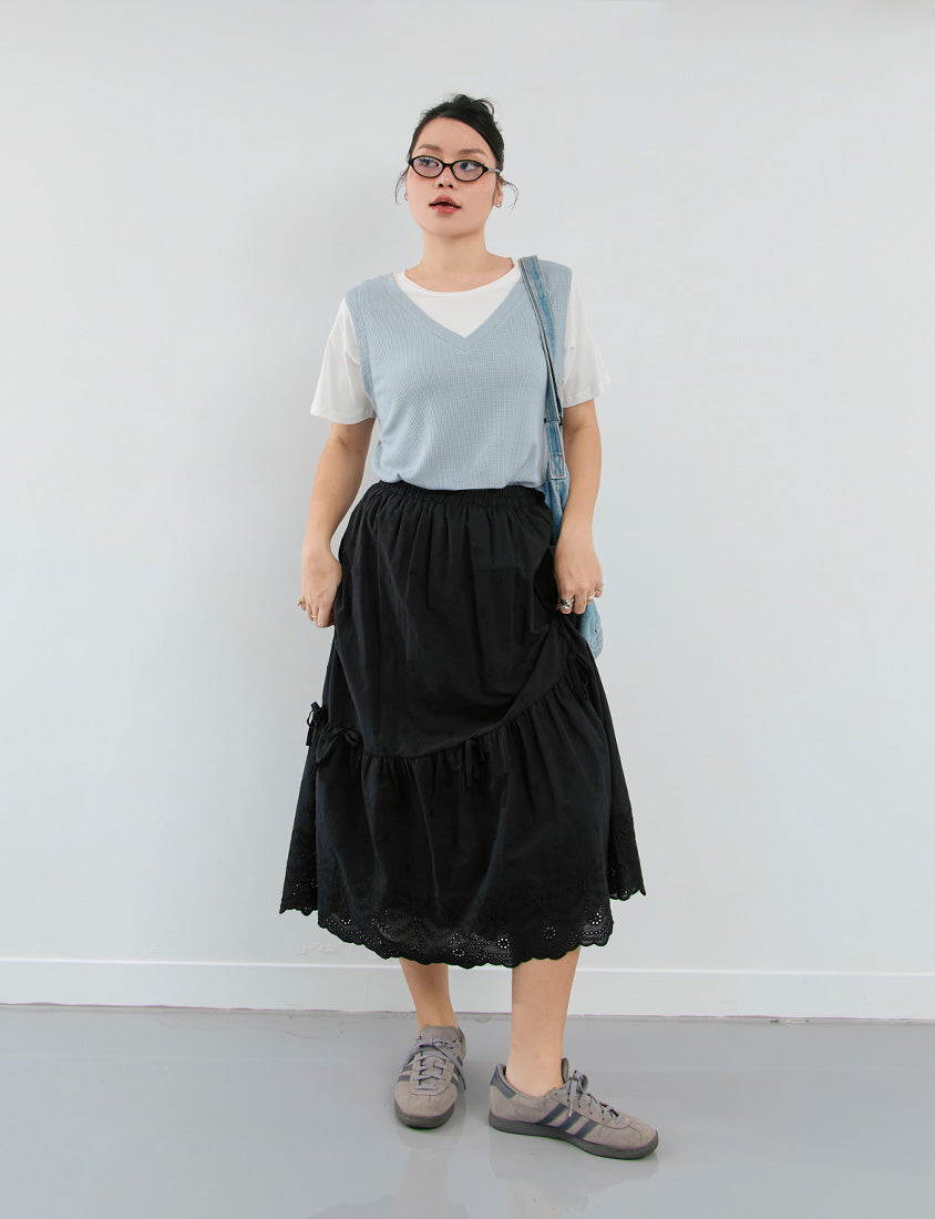 Contrast Waffle Faux Two Piece Plus Size Tee