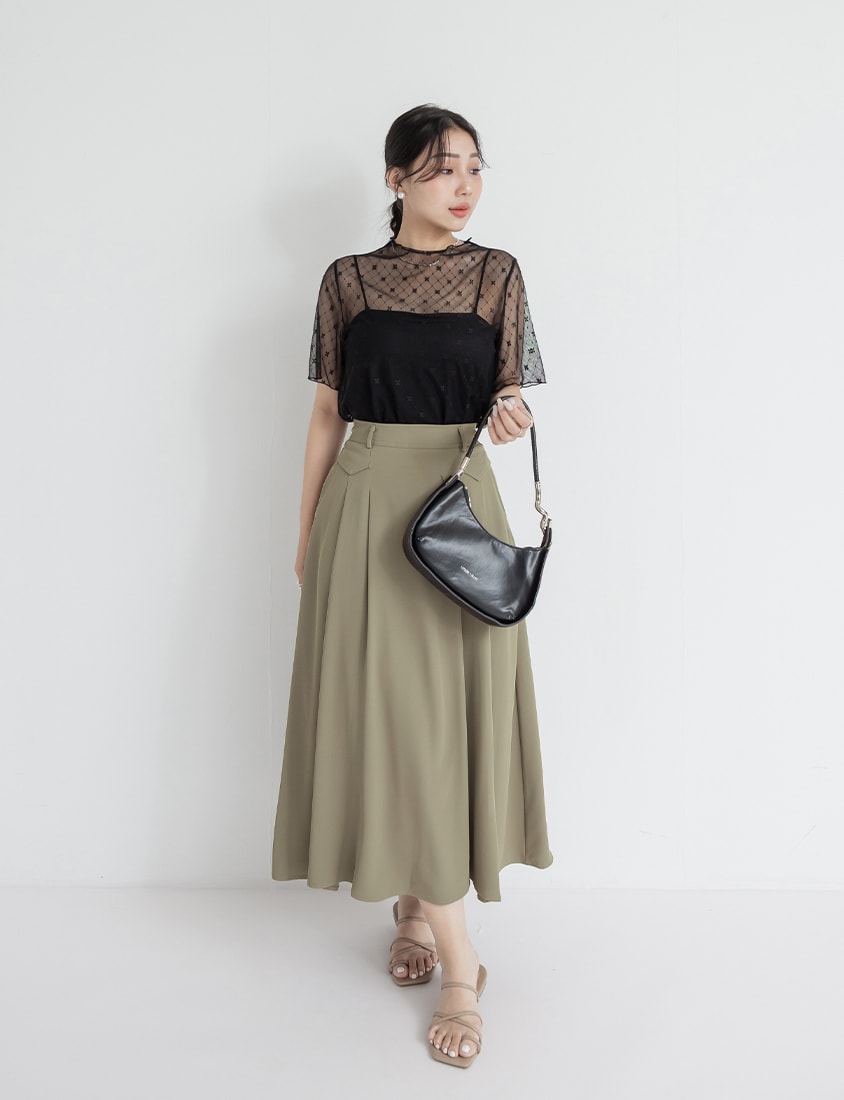 MISS. Slim Fit Tailored Pleated A-Line Plus Size Maxi Skirt