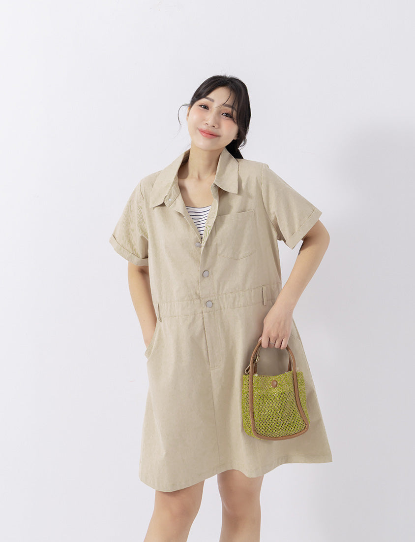 Faux Two Piece Lightweight Utility Twill Plus Size Dress