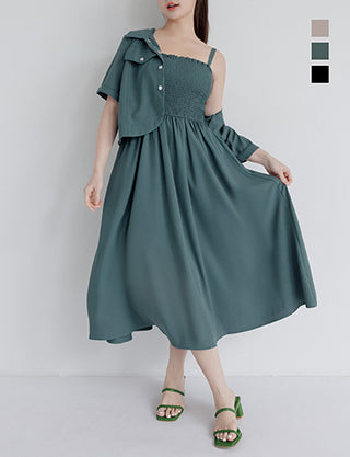 Adjustable Elastic Strap Twill Plus Size Dress