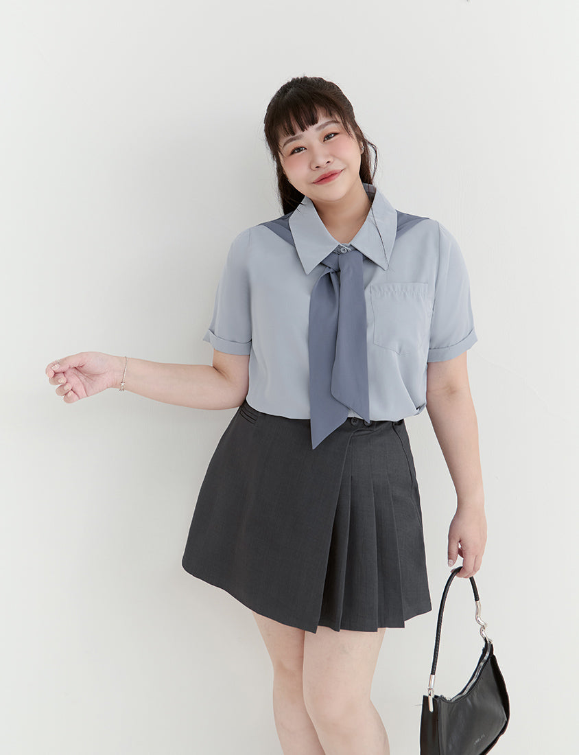 MISS. Morandi Faux Two Piece Plus Size Shirt (With Shawl)