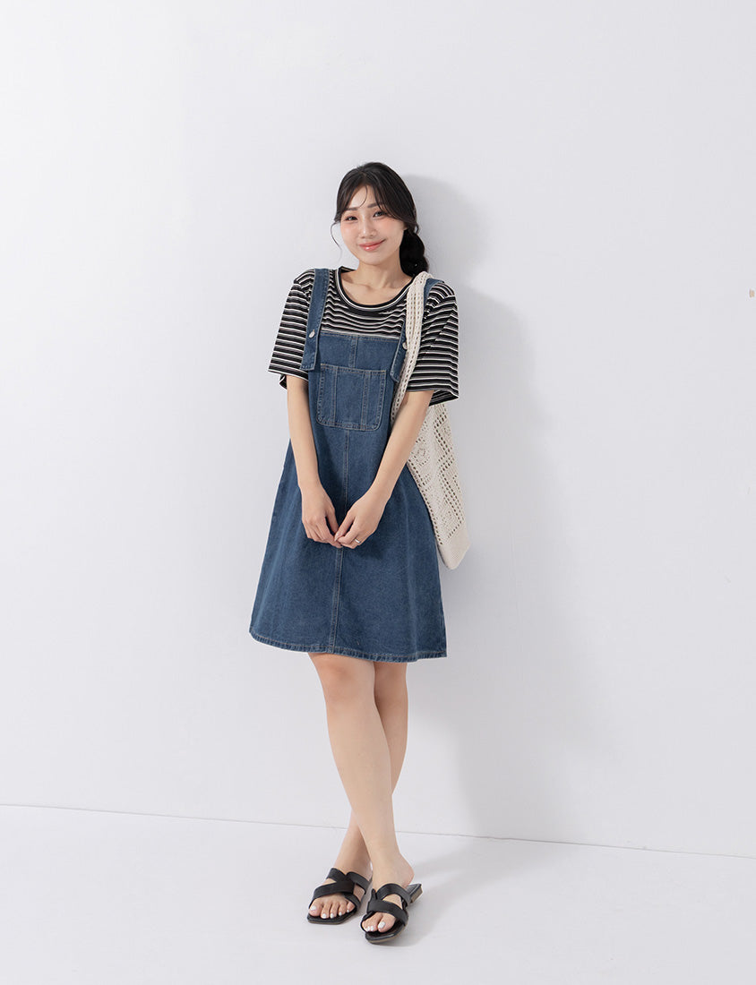 Stripe Faux Two Piece Denim Cami Plus Size Dress