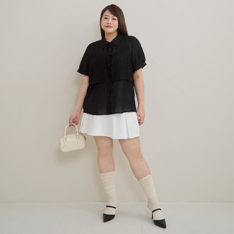 MISS. Faux Two Piece Sheer Plus Size Shirt (with Inner Tank Top)