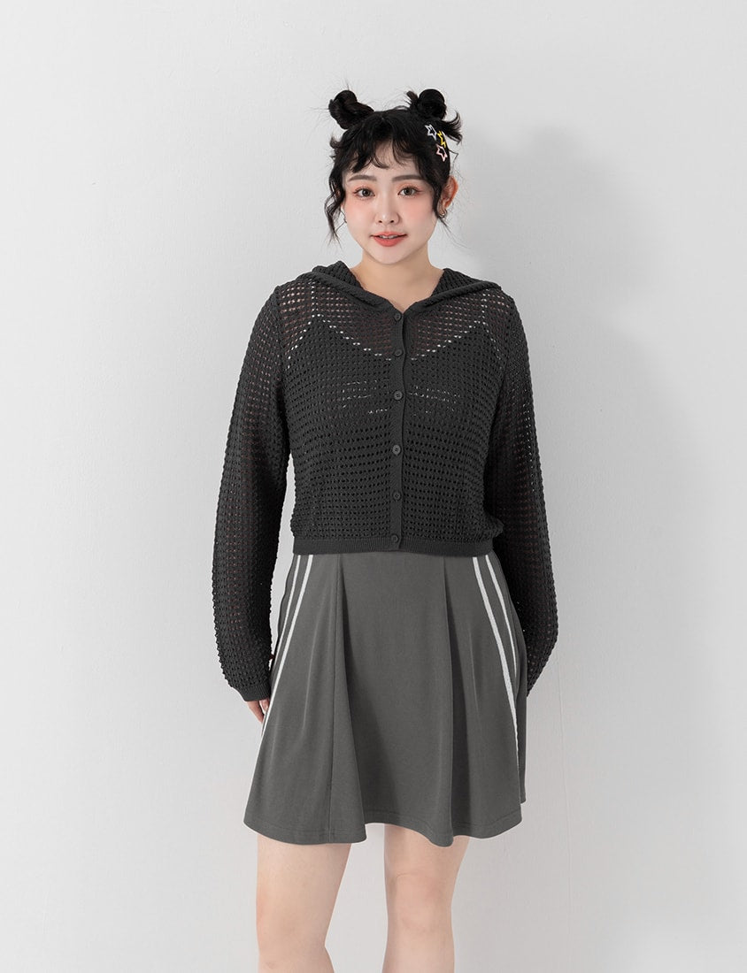 Ice Silk Button-Up Hooded Plus Size Knit Cardigan