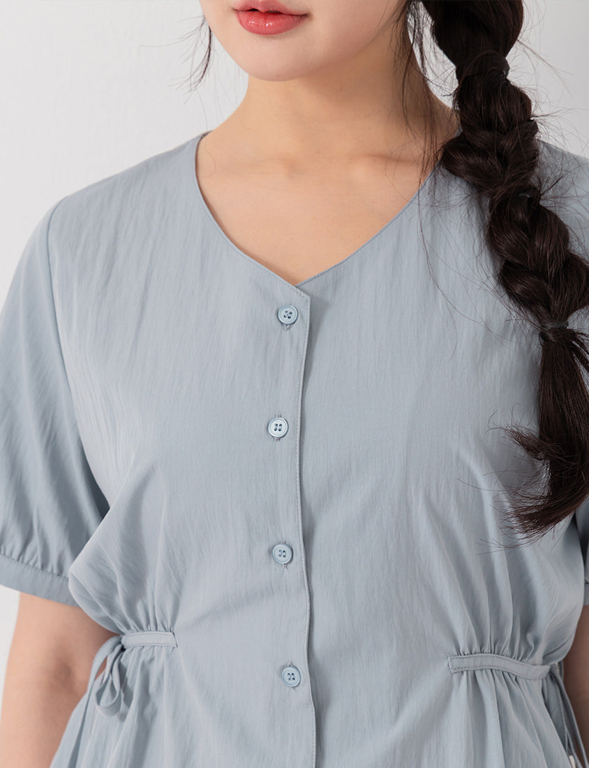 V-Neck Button Front Tie Waist Plus Size Top