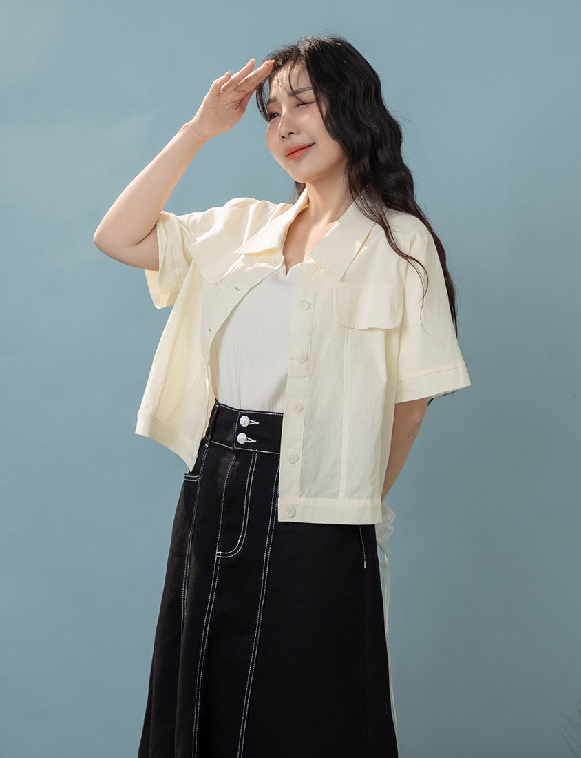 Spring Cotton Linen Stitch Plus Size Short Sleeve Shirt