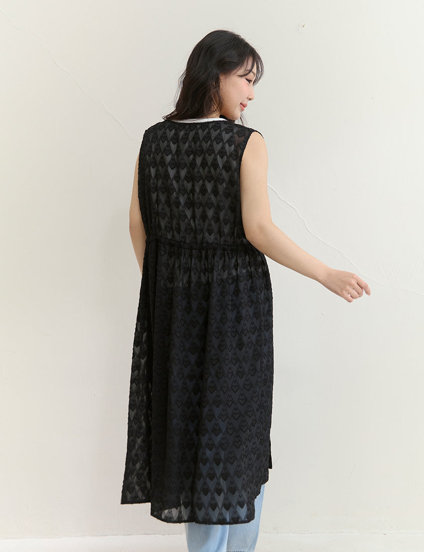 All-Over Heart Jacquard Plus Size Long Camisole Vest