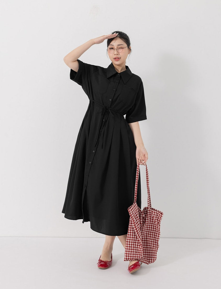 Vintage Japanese Style Button-Up Collar Plus Size Maxi Dress