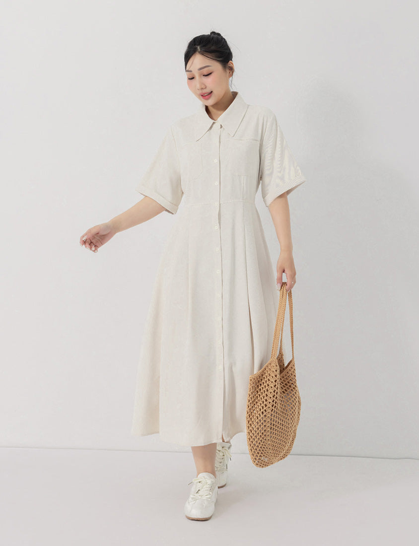 Vintage Japanese Style Button-Up Collar Plus Size Maxi Dress