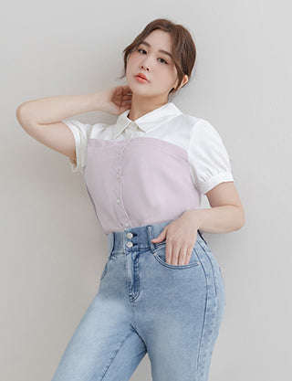 Faux Two-Piece Asymmetric Color-Block Plus Size Shirt