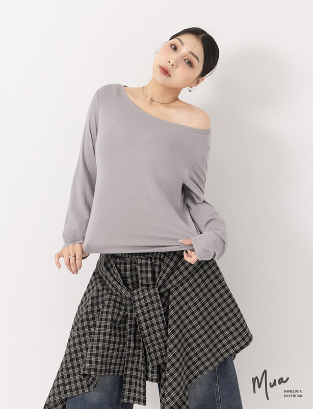 MUA! Versatile Round Neck Side Pleated Plus Size Long Sleeve Top