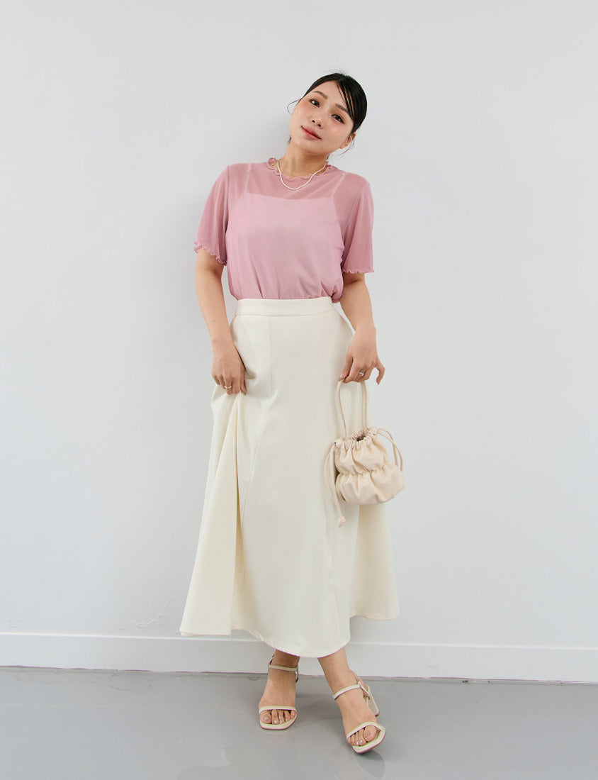 MISS. Ruffle Trim Sheer Plus Size Short Sleeve Top