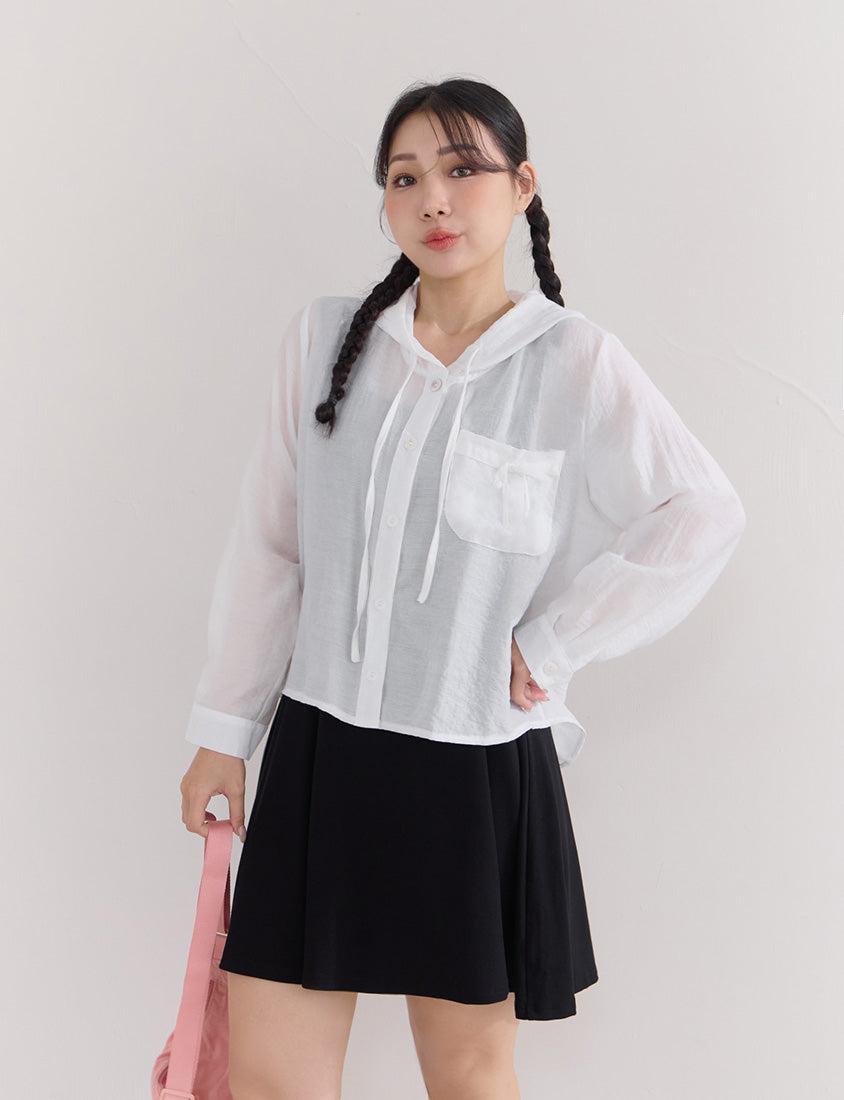 Cute Bow Pocket Sheer Hooded Plus Size Jacket