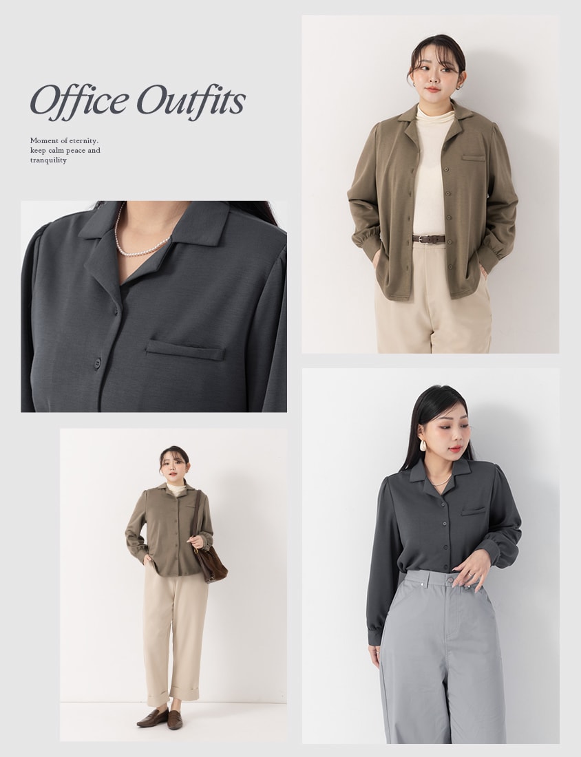 MISS. Korean Style Cloud Cotton Long Sleeve Plus Size Cuban Collar Shirt