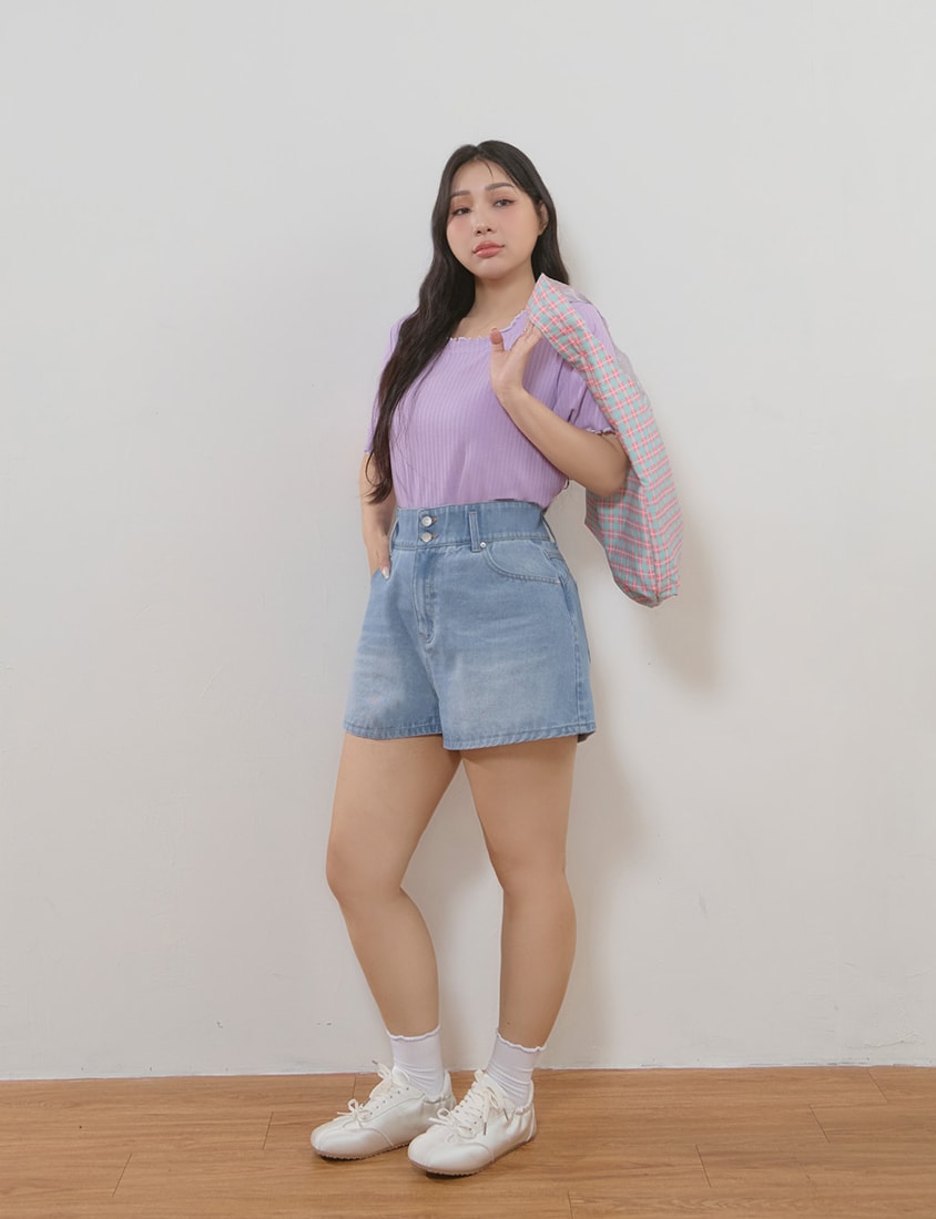 High Waist Hip-Lifting Stitch Plus Size Denim Shorts