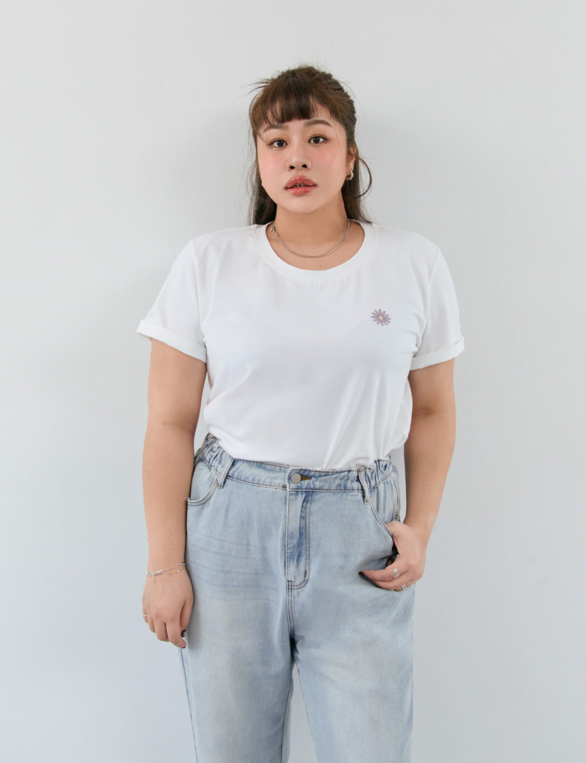 Heavyweight Floral Embroidery Plus Size Crewneck Tee