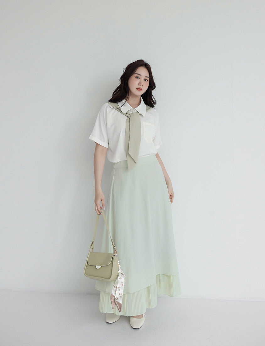 MISS. Elegant Pleated Chiffon Plus Size Maxi Skirt