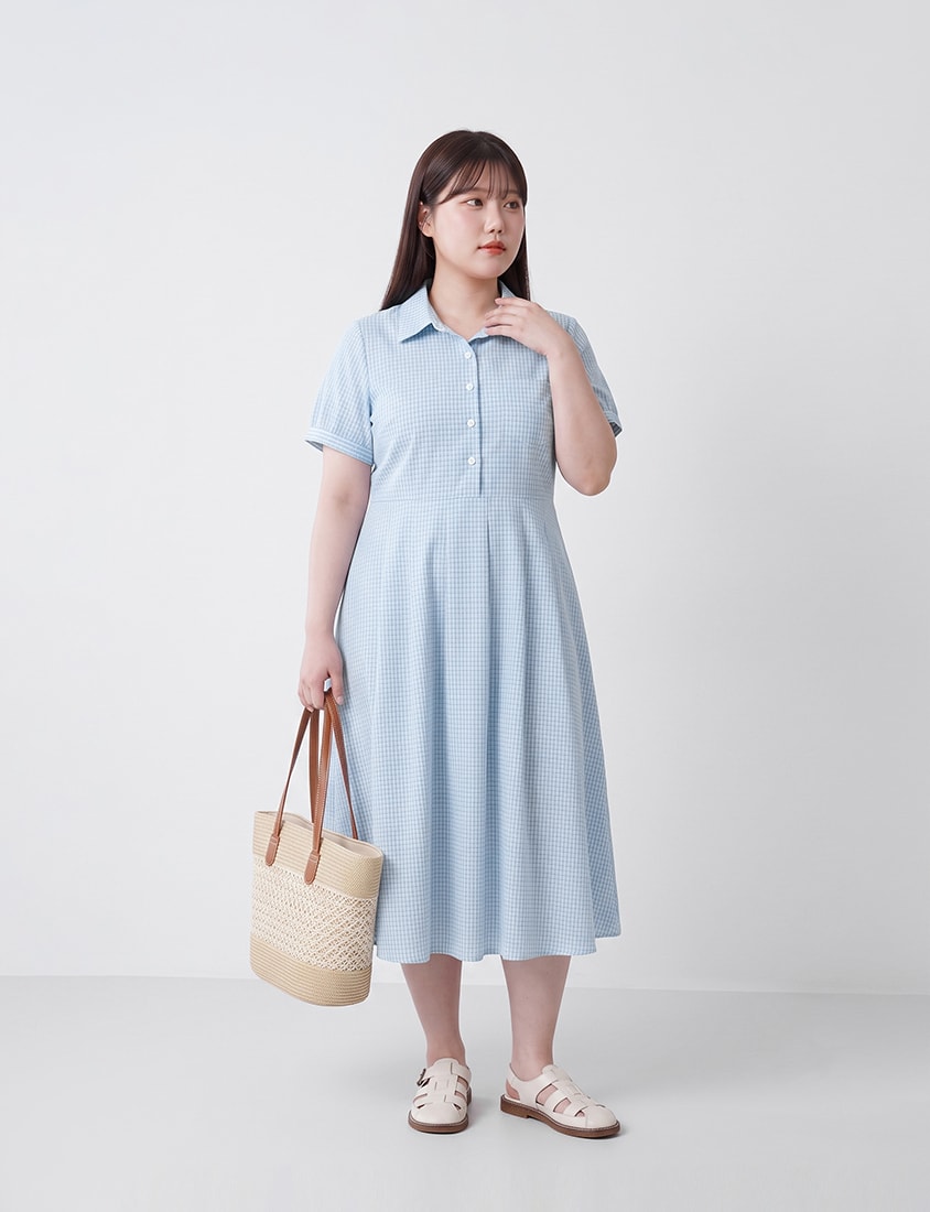 Collared Button-Up Gingham Plus Size Maxi Dress