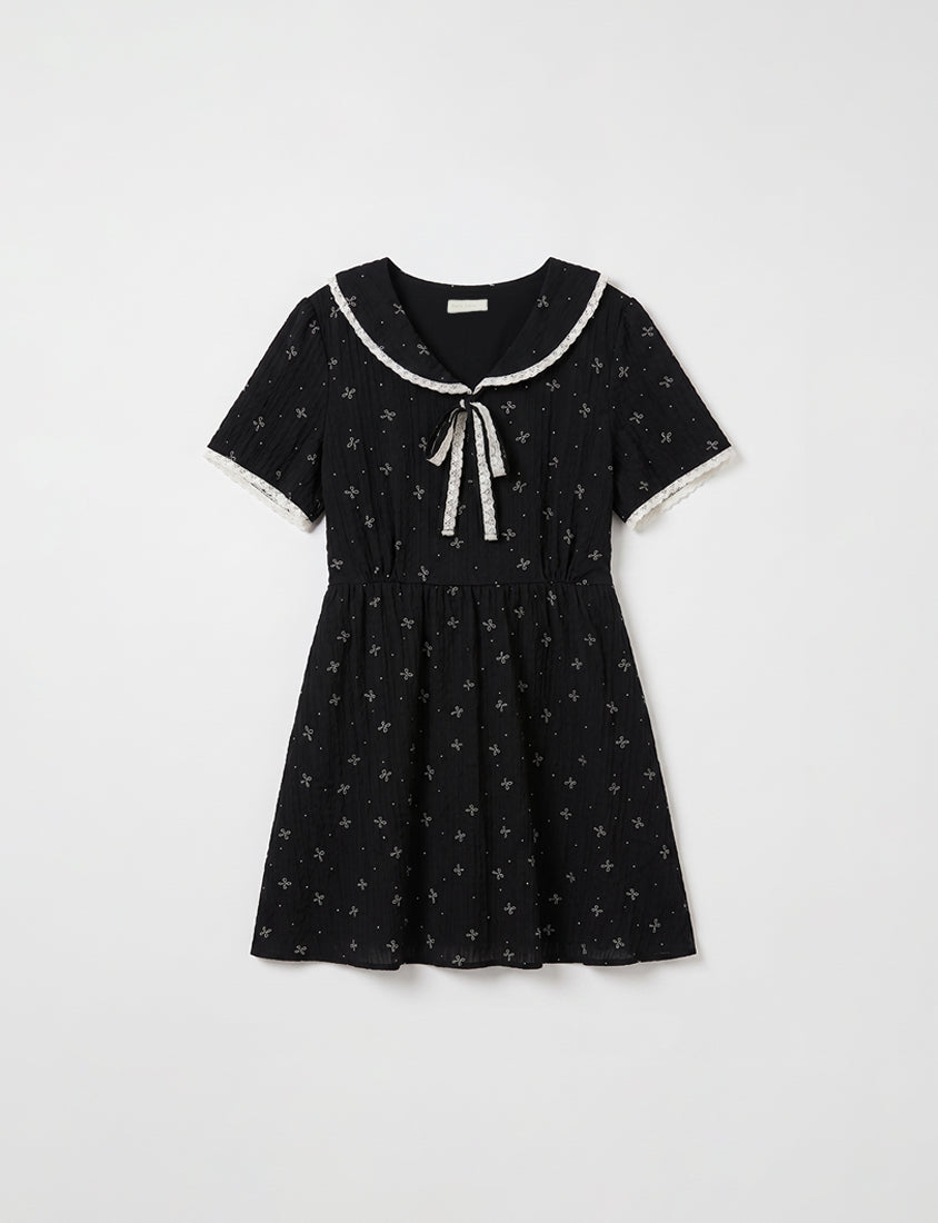 All-Over Bow Collared Plus Size Mini Dress