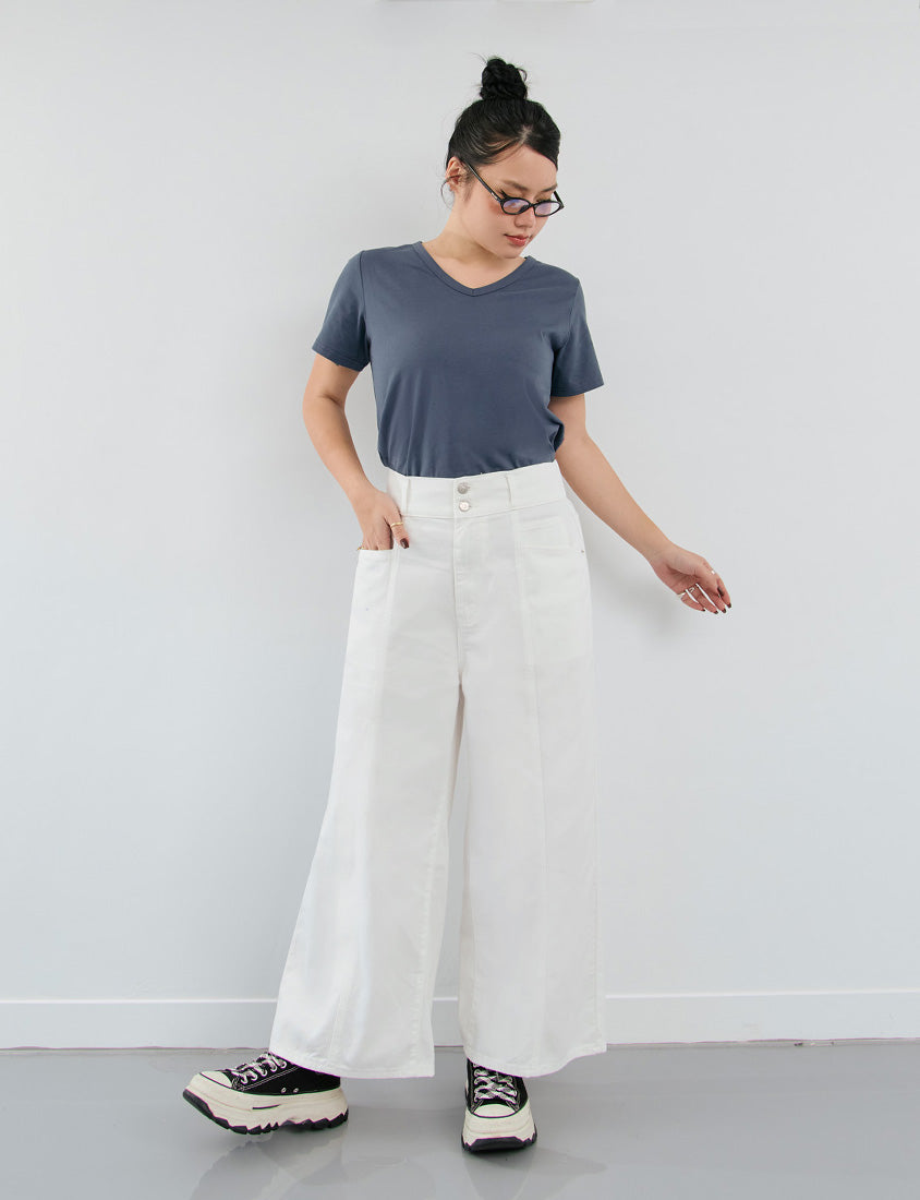 Standard Perfect Fit Twill Cotton Plus Size Wide Pants