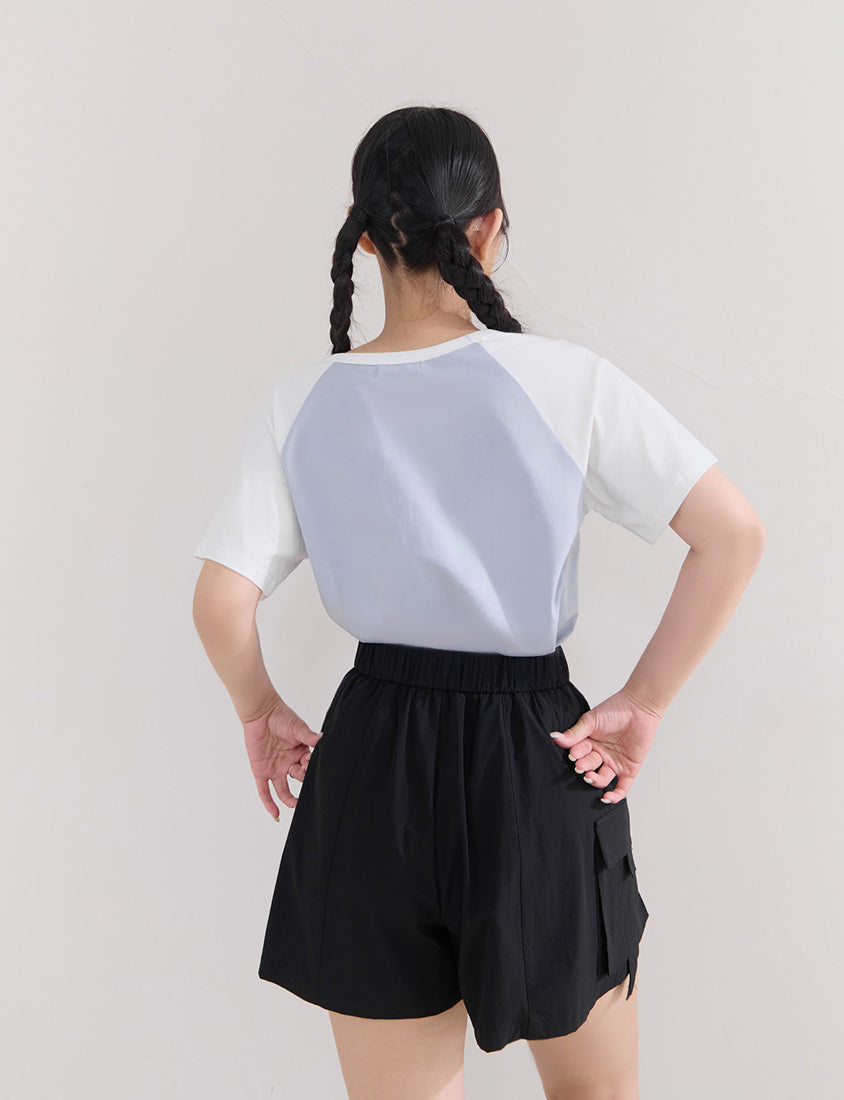 Casual Raglan Contrast Sleeve Plus Size Tee
