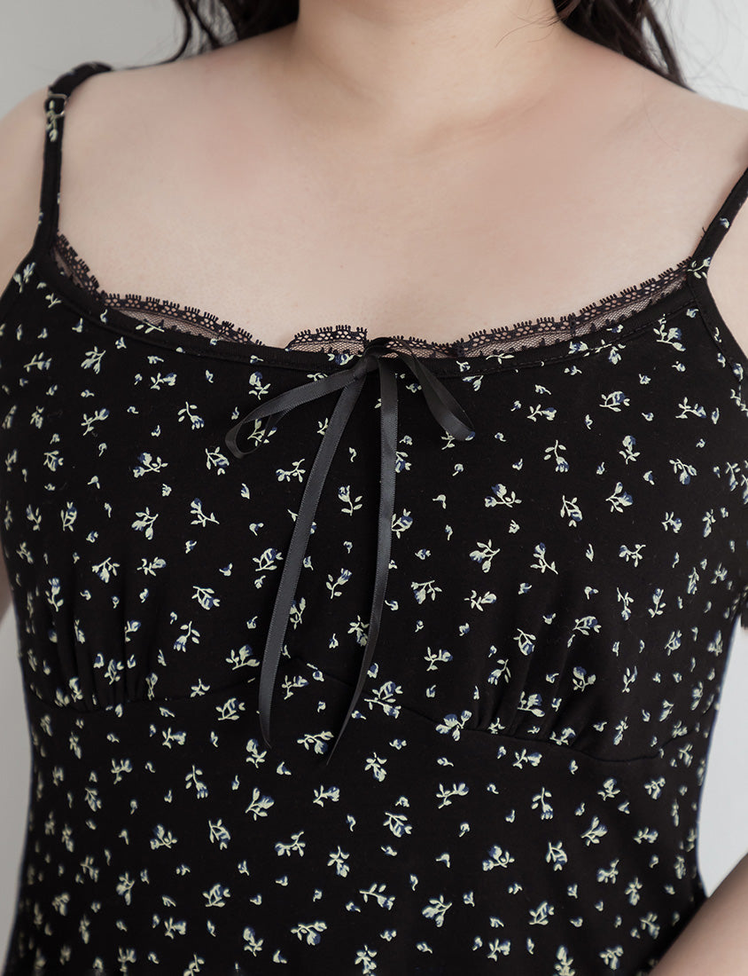 Adjustable Lace Floral Ruched Plus Size Mini Dress