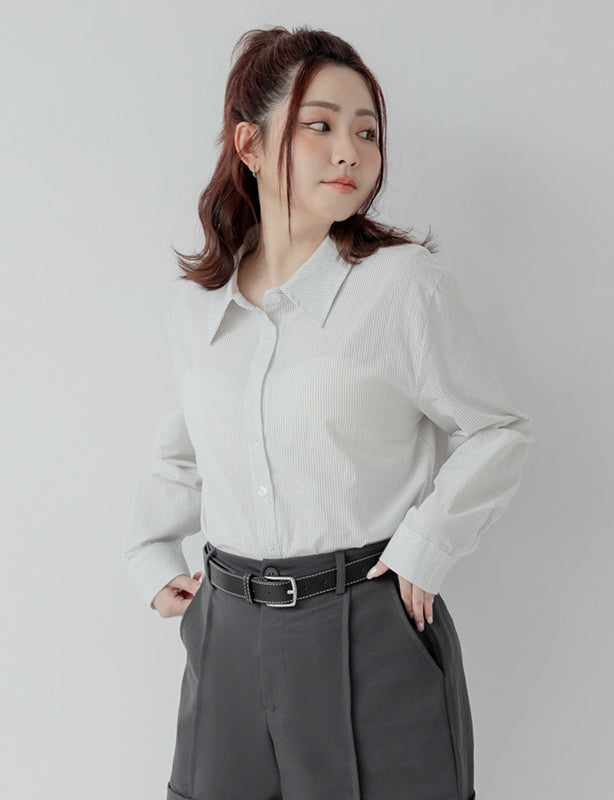 Classic Versatile Plus Size Striped Shirt